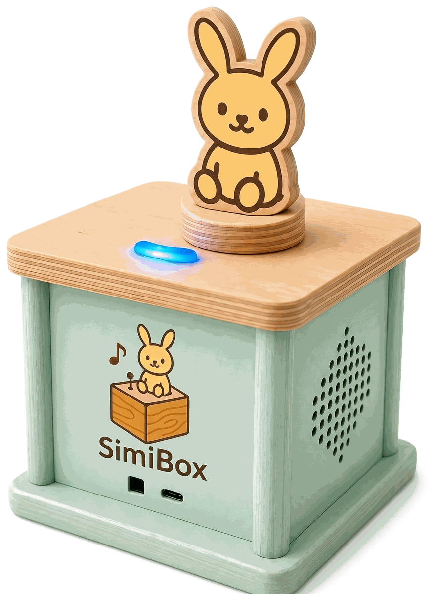 SimiBox - reproductor de audio para niños con figurita de conejito de madera